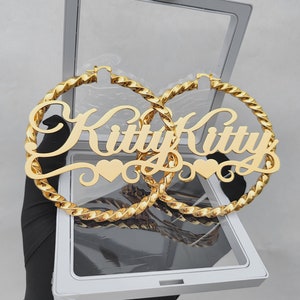 Name Twist Hoop Earrings, Custom Name Earrings, Large Big Gold Thick Hoops, Personalized Name Earrings, Custom Women Earrings, Gift For Her