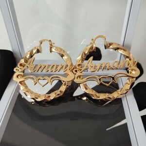Custom Name Earrings, Hoops Name Earrings, Personalized Name Jewelry, Large Big Twist Hoop Earrings, Gold Name Earrings, Nameplate Earrings
