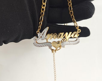 18K Gold Filled Nameplate Necklace, Custom Name Necklace, 3D