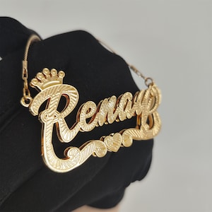 Custom Name Necklace, Double Plate Name Necklace, Name Plate Necklace, Gold Name Necklace, Personalized Name Jewelry, Women Name Necklace