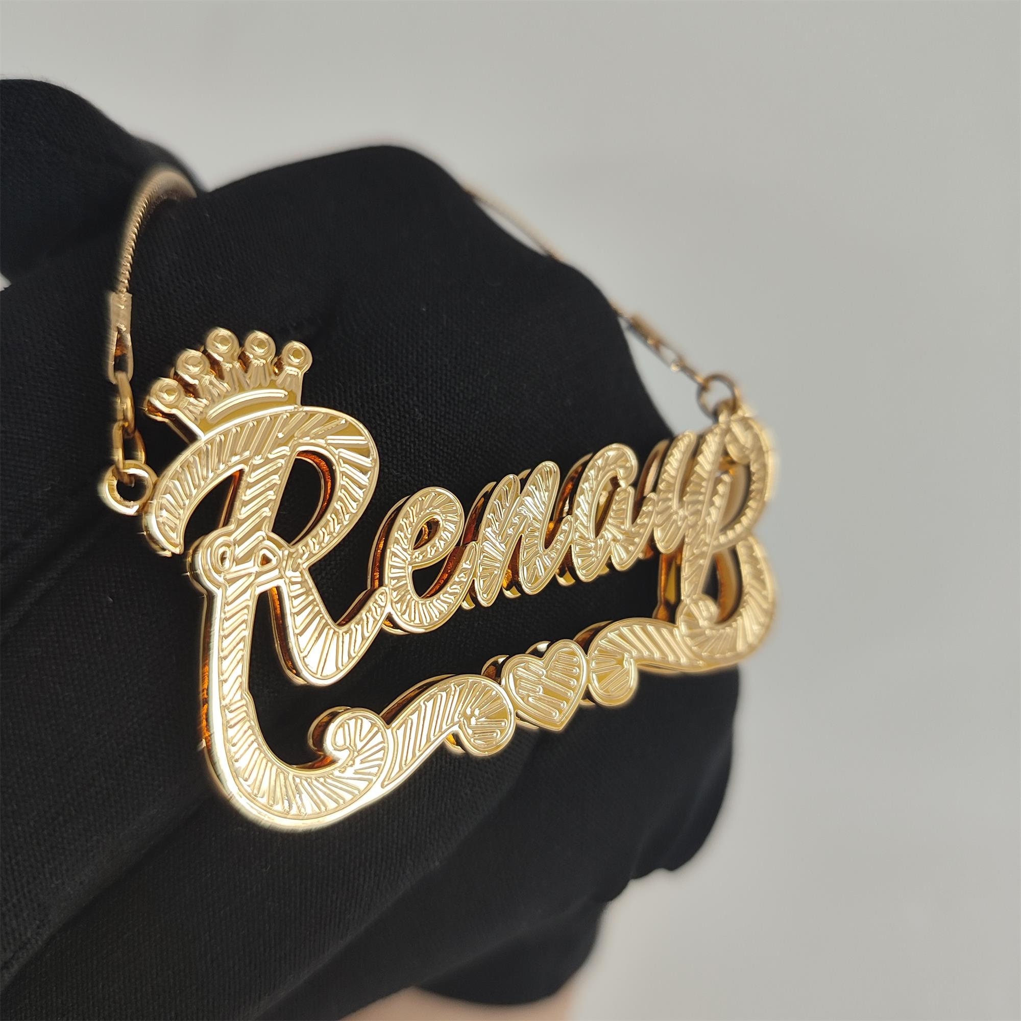 Custom Name Necklace, Double Plate Name Necklace, Name Plate Necklace, Gold Name Necklace, Personalized Name Jewelry, Women Name Necklace