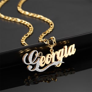Custom Nameplate Necklace, Nameplate Necklace, 3D Name Necklace, Double Name Plate, Two Tone Necklace, Name Necklace, Birthday Gift For Her