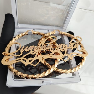 Personalized Nameplate Hoop Earrings: Custom Name Earrings Gold, Bamboo Hoops, Women Jewelry Gift image 10