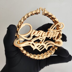 Personalized Nameplate Hoop Earrings: Custom Name Earrings Gold, Bamboo Hoops, Women Jewelry Gift image 11