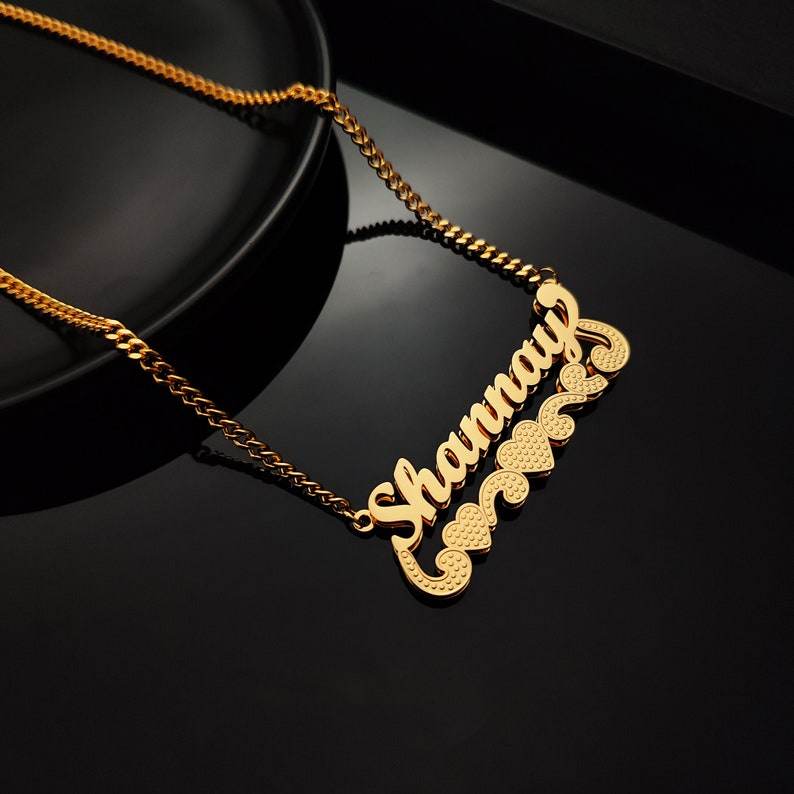 Personalized Double Name Plate Necklace, Gold Name Necklace, Name