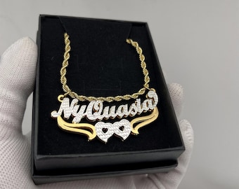 Collier de plaque de nom personnalisé, collier de nom, collier de plaque de nom rempli d'or, collier de nom plaqué double, collier de nom 3D, cadeau personnalisé