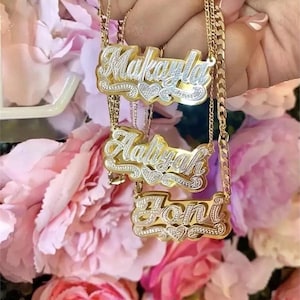 Double Nameplate Necklace, Two Tone Nameplate Necklace, Custom Name Necklace, Non Tarnish, Waterproof, Personalized Name Necklace, Gifts