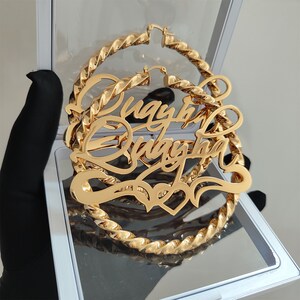 Personalized Nameplate Hoop Earrings: Custom Name Earrings Gold, Bamboo Hoops, Women Jewelry Gift image 8