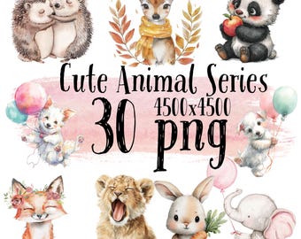 Paquete de imágenes prediseñadas de animales bebés en acuarela
