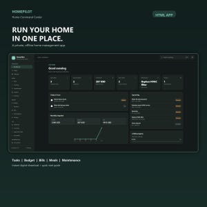 Home Management App, Offline HTML Household Organizer With Bill Tracker