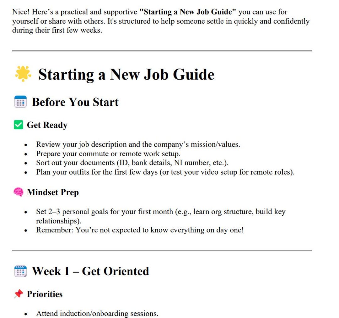 Starting a New Job Guide Template - PDF Digital Download - 3 Pages - Etsy