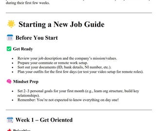 Modello di guida per iniziare un nuovo lavoro - PDF Digital Download - 3 pagine