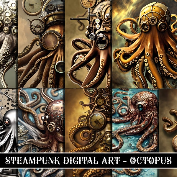 Steampunk Digital Bundle - Octopus Background | Unique and Authentic Victorian Era Clip Art