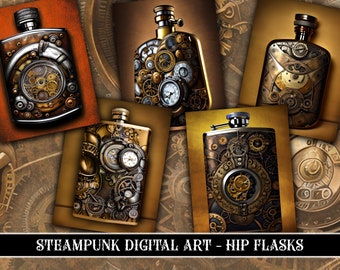 Steampunk Digital Paper - Hip Flask - High Quality & Unique Images
