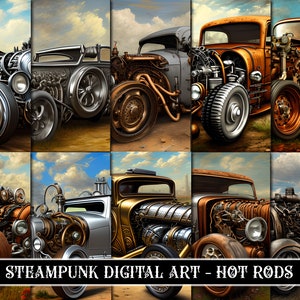 Steampunk Digital Background Paper Pack - Hot Rods - High-Quality Authentic Clipart Images