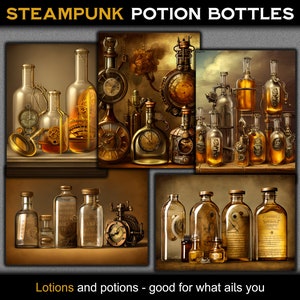 Papel Digital Steampunk - Frascos de Boticário - Imagens Exclusivas e de Alta Qualidade
