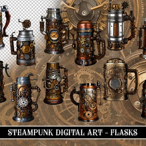 Steampunk Tankards - Papel Digital - Imágenes PNG únicas y de alta calidad