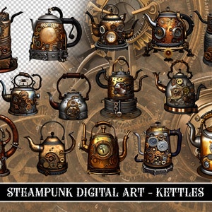 Steampunk Kettles - Papel digital - Imágenes PNG únicas y de alta calidad