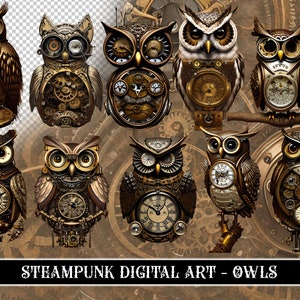Búhos Steampunk - Papel Digital - Imágenes PNG únicas y de alta calidad