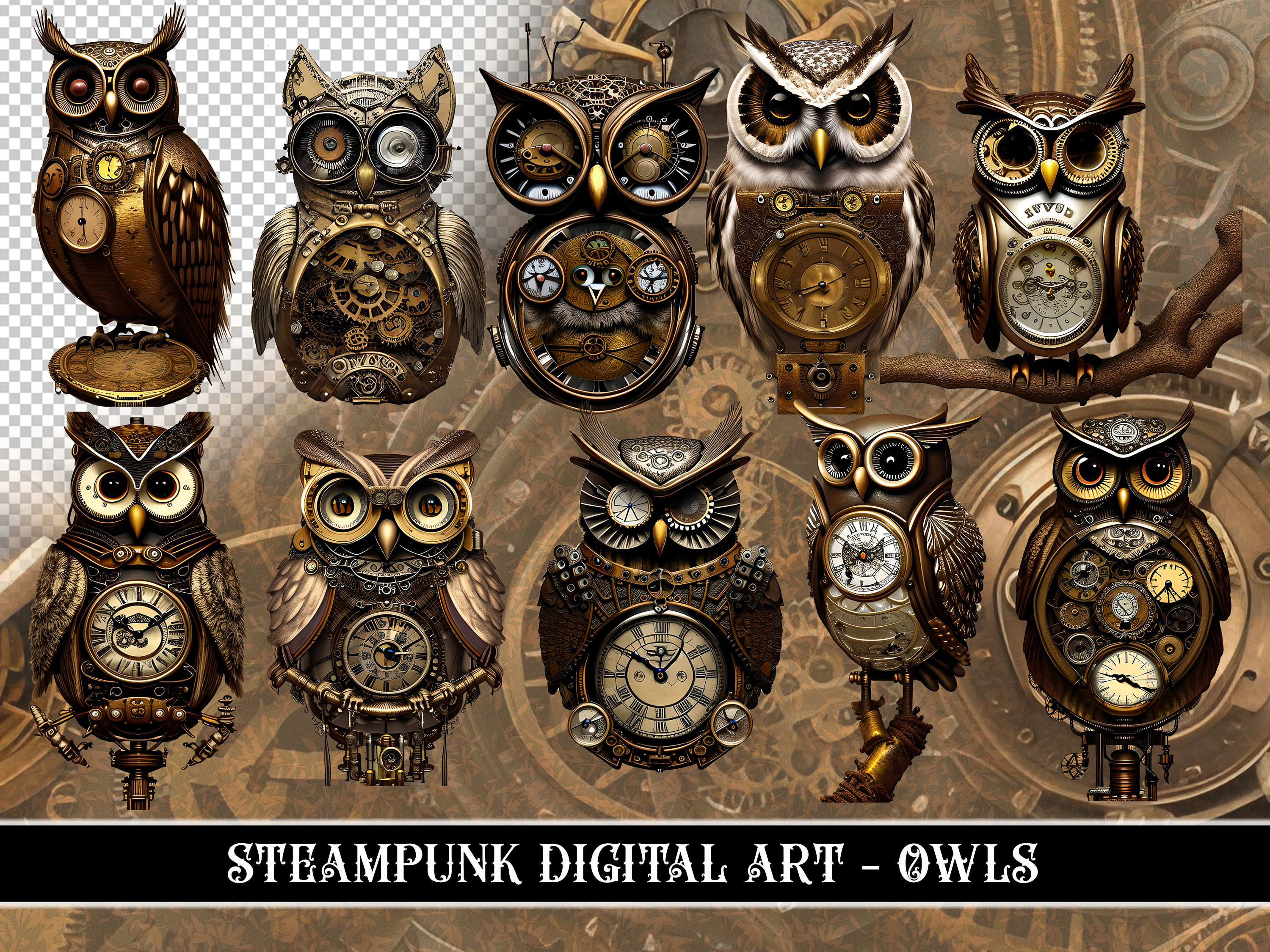 Steampunk Owl Clipart: Victorian PNG Images (Digital Download)
