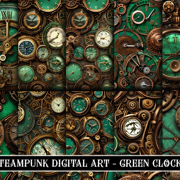 Horloges Steampunk - Papier numérique - Images clipart uniques et de haute qualité