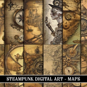 Pacote de papel de fundo digital de mapa vintage - imagens autênticas de alta qualidade para scrapbooking e diários indesejados