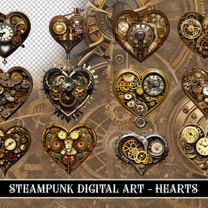 Corazones Steampunk - Papel Digital - Imágenes PNG únicas y de alta calidad