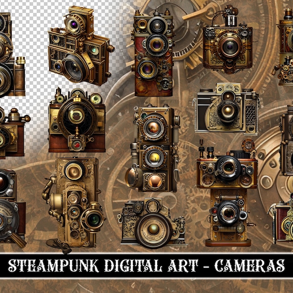 Steampunk Cameras - Digital Paper - High Quality & Unique PNG Images