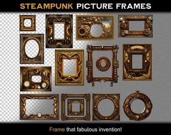 Steampunk Picture Frames Clipart: Victorian PNG Images (Digital Download)