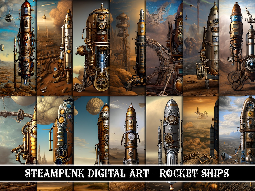 Steampunk Rocket Clipart: Victorian Rocketship PNG Images (digital ...