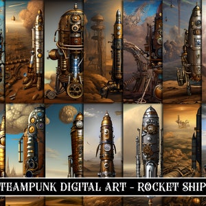 Cohetes Steampunk - Papel digital - Imágenes prediseñadas únicas y de alta calidad