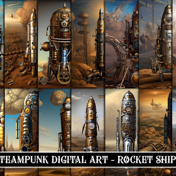 Steampunk Rockets - Papier numérique - Images clipart uniques et de haute qualité