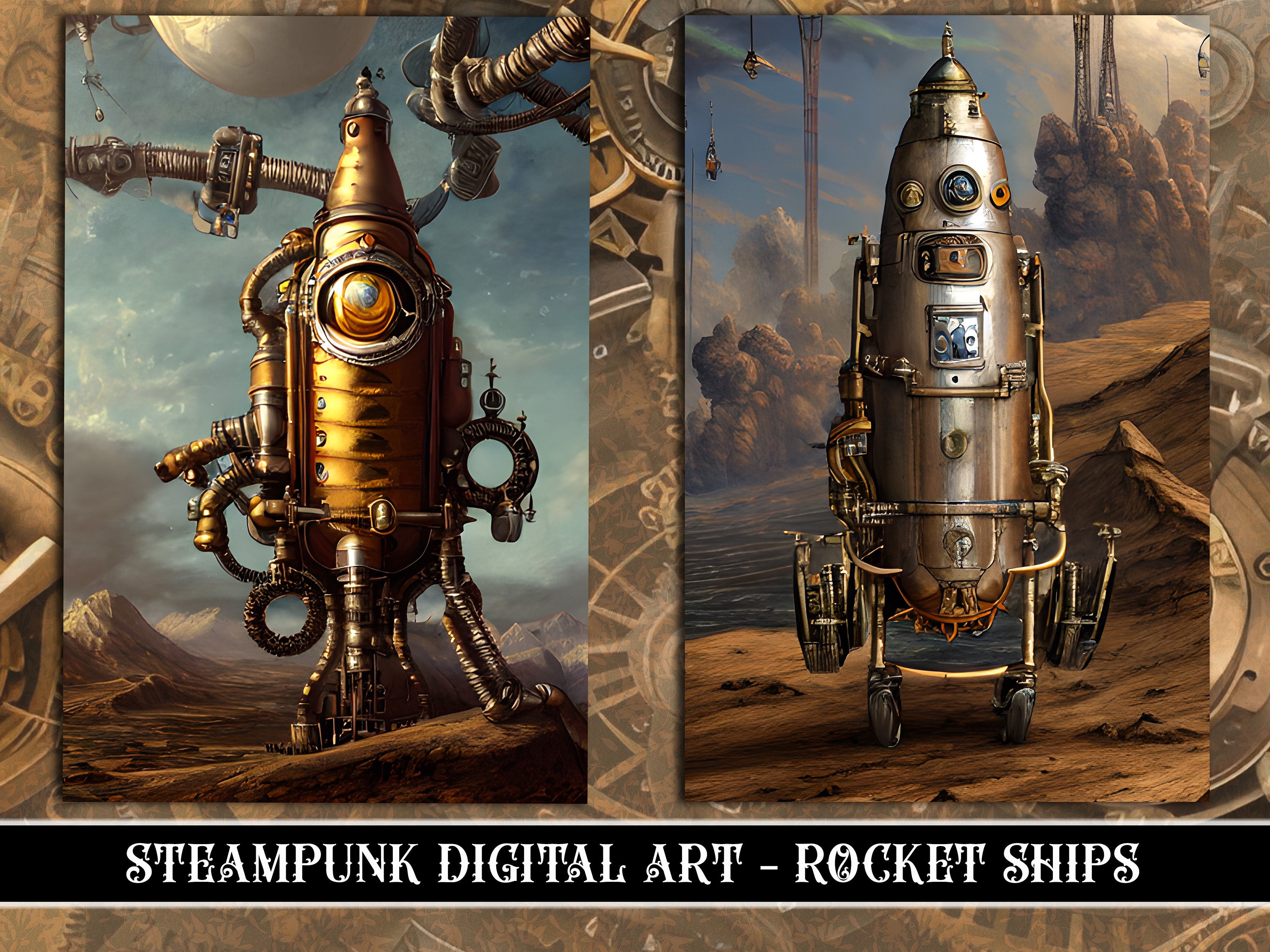 Steampunk Rocket Clipart: Victorian Rocketship PNG Images (digital ...