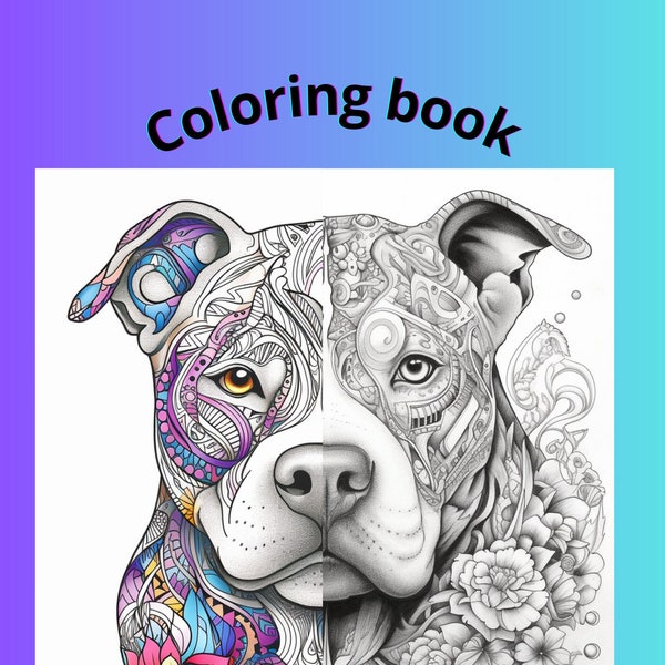 Coloring book for adults Pitbull digital file