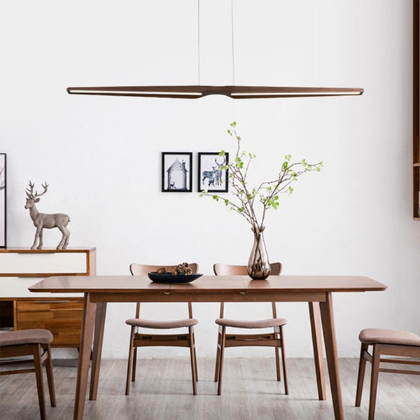 Minimalist wooden linear pendant Kitchen island chandelier Dining room light Nordic wood light Pendant led light suspension