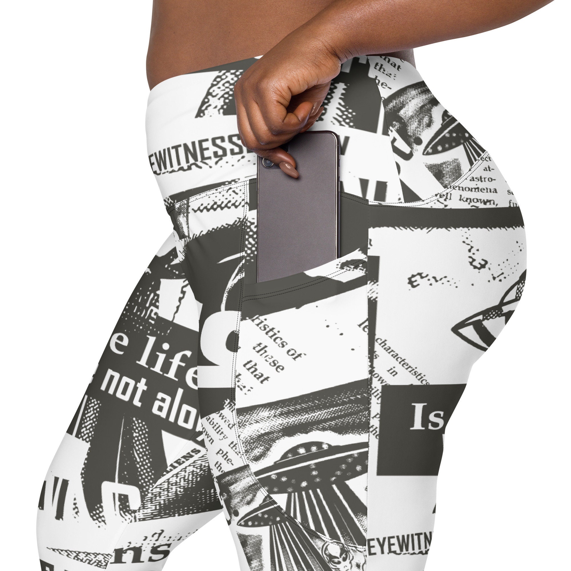 Newspaper leggings black and white sale