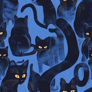 Black Cat Fabric, 1/2 Yard Minimum, 100% Cotton Fabric, Cartoon Fabric