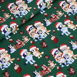 Chrismas Bluey Fabric Blue Dog Fabric Anime Fabric 100% Cotton Fabric Cartoon Cotton Fabric By The Half Yard
