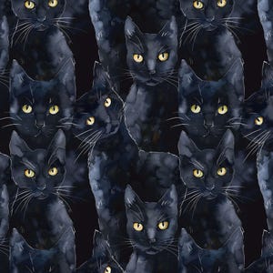 Black Cat Fabric, 1/2 Yard Minimum, 100% Cotton Fabric, Cartoon Fabric