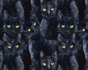 Black Cat Fabric, 1/2 Yard Minimum, 100% Cotton Fabric, Cartoon Fabric