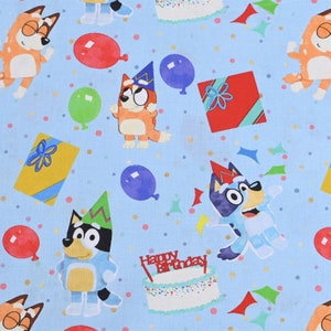 Tecido Bluey Feliz Aniversário Tecido Cachorro Azul Tecido Anime Tecido 100% Algodão Tecido de Algodão Desenho Animado Por Meio Metro