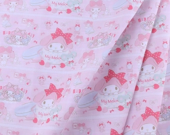 My Melody Fabric Polyester Cotton Fabric Cartoon Fabric Quilting Fabric Sold by the Half Yard, Continuous Length