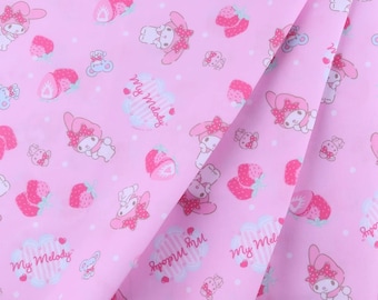 My Melody Fabric Polyester Cotton Fabric Cartoon Fabric Quilting Fabric Sold by the Half Yard, Continuous Length