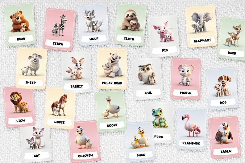 Animals &amp; Baby Animals Printable Flashcards Montessori Cards Pre-school ...