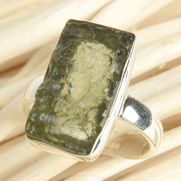 Moldavite Ring,925 Solid Sterling Silver Ring, Raw Stone Moldavite, Genuine Czech Republic Moldavite Gemstone Ring
