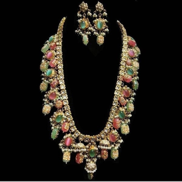 Sabyasachi Inspired Designer kundan Set, Kundan long Necklace, Tanjor kundan necklace, Customizable Kundan Bridal Sets, Royal Kundan Sets