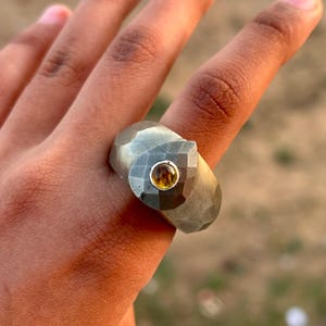 Natural Pyrite Ring, Silver Ring, Engagement Gift, Yellow Sapphire and Pyrite Ring, September Birthstone, Gift For Her, Statement Ring,