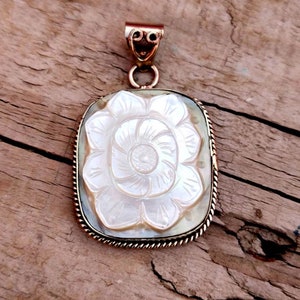 Natural Mother of Pearl Sterling Silver 925 Gemstone Statement Pendant, Handmade Mother Of Flower Pendant, Birthstone Jewelry