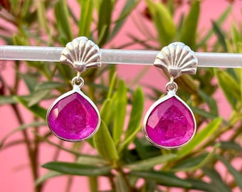Pink Tourmaline Heart Earrings: 925 Sterling Silver Gemstone