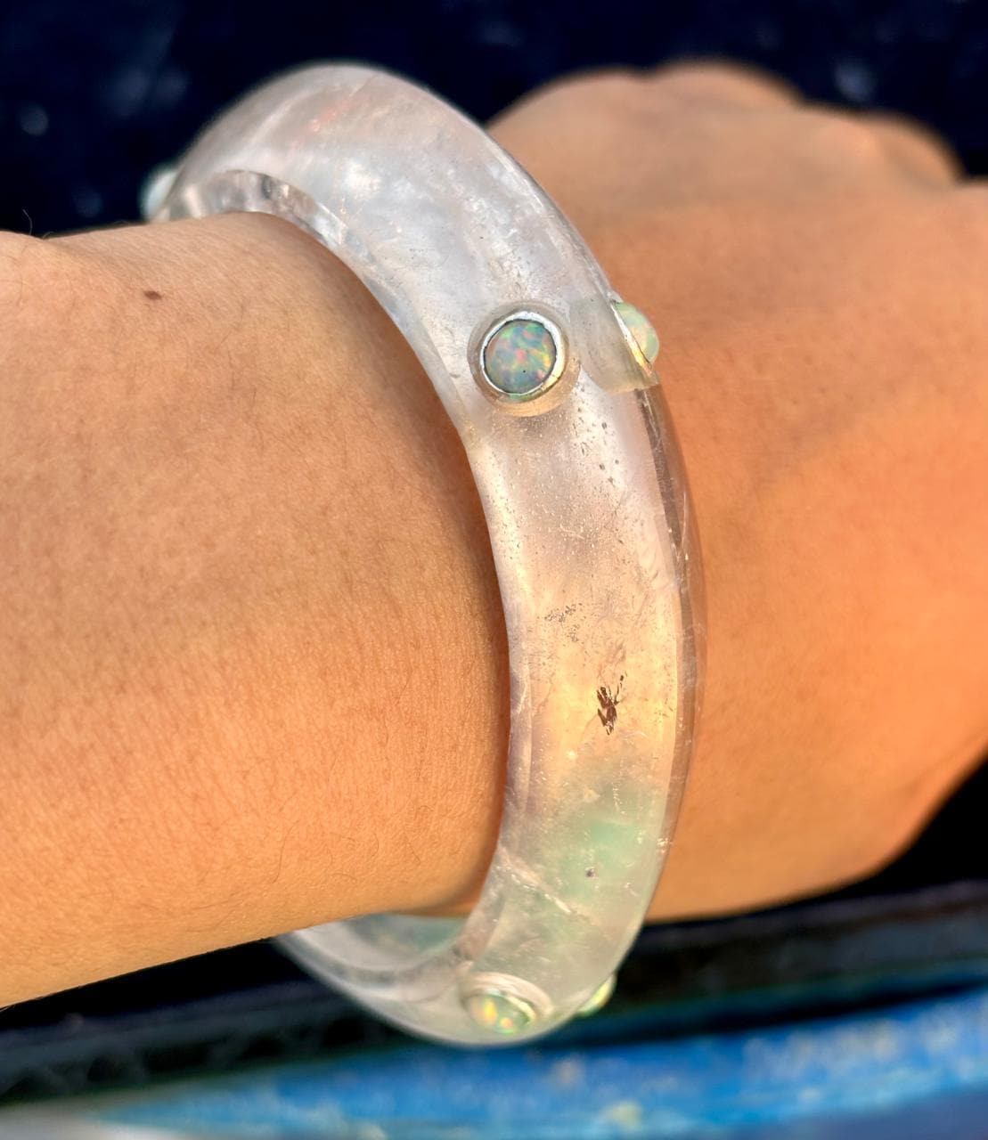 Crystal Quartz Bangle: Opal Sterling Silver Gemstone Bangle